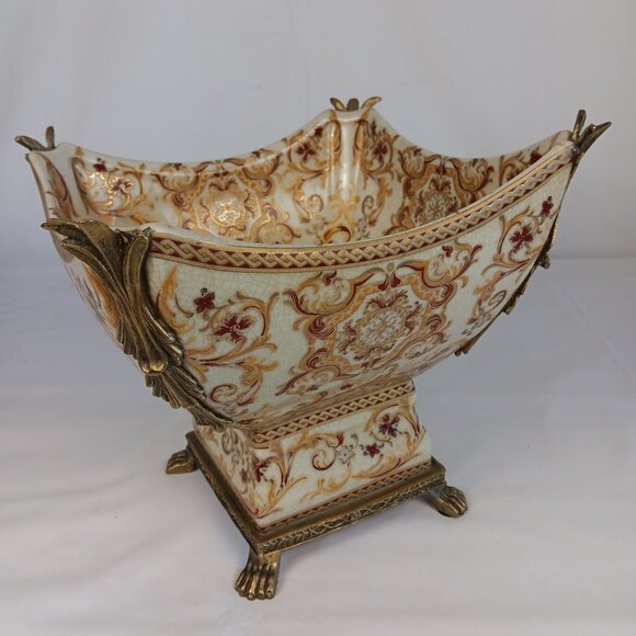 Victorian Style Multicolor Porcelain Planter with Bronze Ormolu footing - Picture 1 of 15